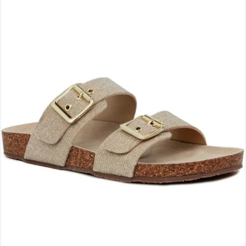 Gold Buckle Slide Sandals